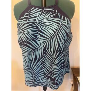 Southpoint Tankini Top Swimwear Size 22W Blue with Palm Leaves